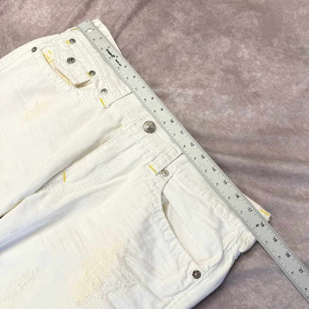 True Religion Section Slim Jeans Mens 36x32 White Denim Straight Distressed